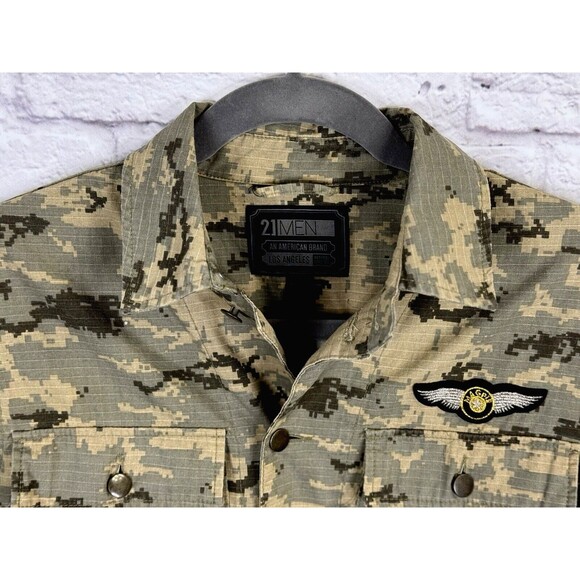 21 Mens Camo Jacket Army Tactical Military Green Camouflage Coat Button Up SMALL - Picture 3 of 6